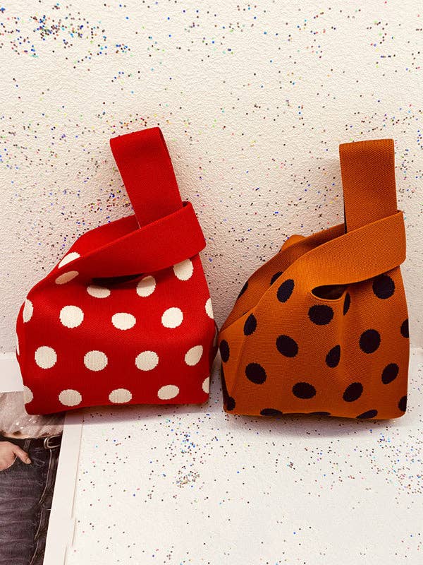 FurDecoration - Wholesale Tote Bag - Women's - Contrast Color Polka-Dot Bags Accessories Woven Handbag3