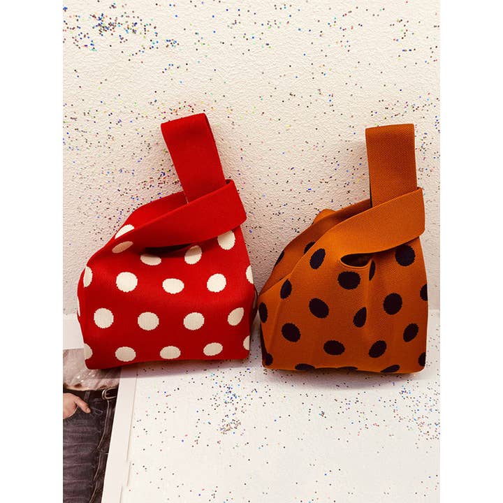 FurDecoration - Wholesale Tote Bag - Women's - Contrast Color Polka-Dot Bags Accessories Woven Handbag3