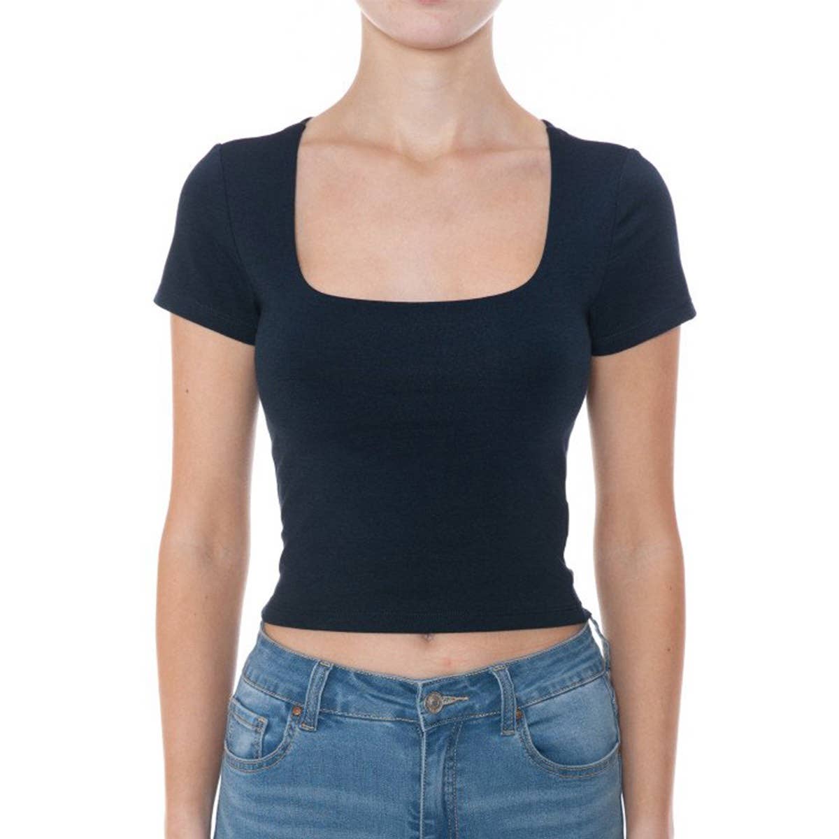 UP CLOTHING - Wholesale Shirt - Women's - SQUARE NECK SHORT SLEEVE TOP DOUBLE LAYERED9