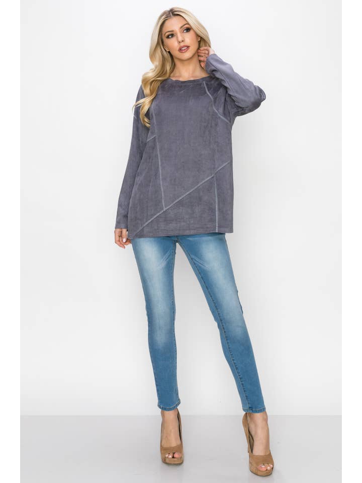 Joh Apparel – wholesale Blus - Dam – Aldis Stretch Suede Stitched Top4