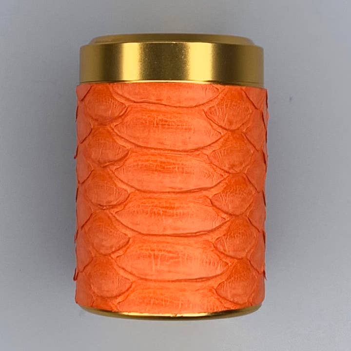 Matte Tangerine Python Stash Canister for wholesale by Haus of Topper