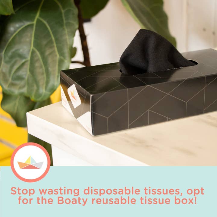 Boaty - Wholesale Tissue Paper - Reusable Tissues - Handkerchiefs, Boaty Box (12, Black)