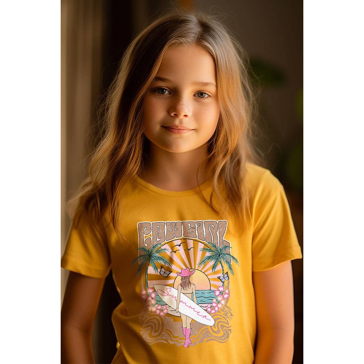 COLORBEAR - Wholesale Screen Printed T-Shirt - Kids - Western Cowgirl Surfer Beach Kids Graphic T Shirts6