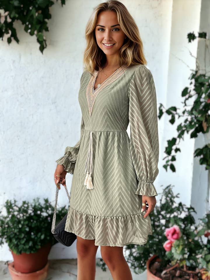 Chevron Pattern Tassel Tie Waist Dress for wholesale by Anna Kaci Wholesale