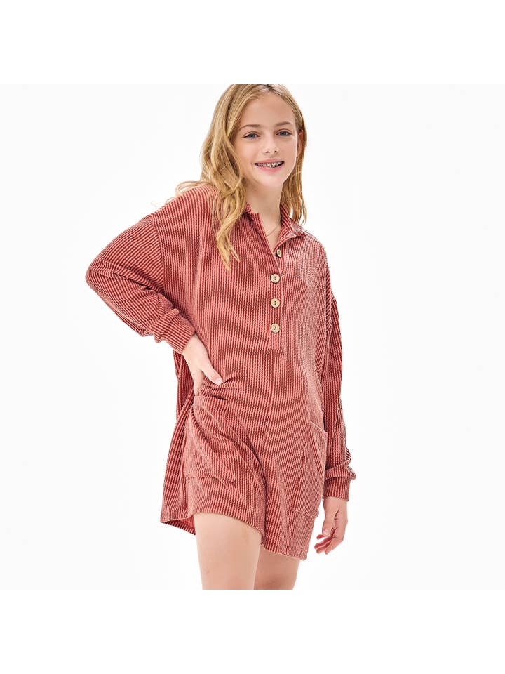 Good Girl - Wholesale Romper - Kids - Embossed Rib Collared Button Up Romper7