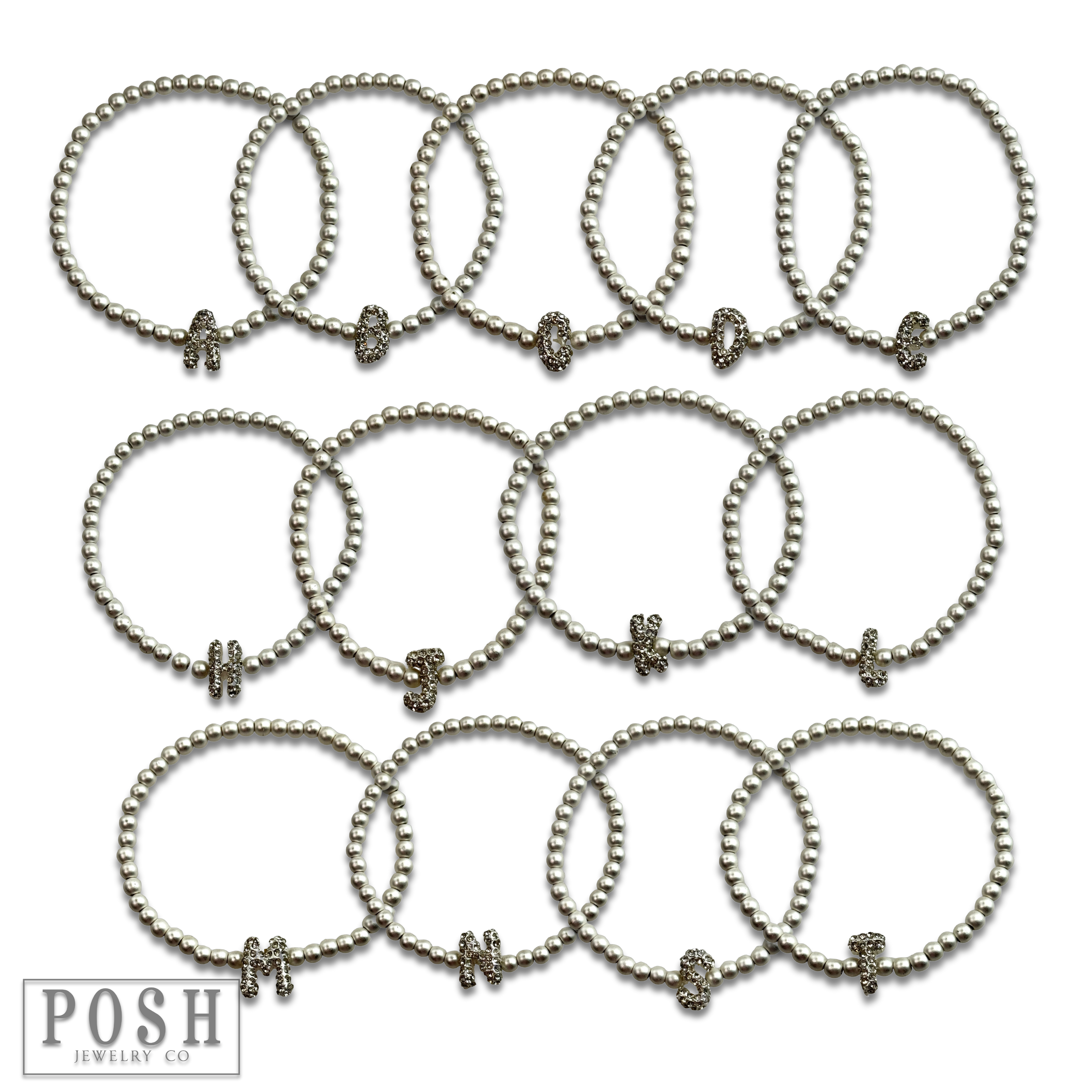 Pink Panache Brands - Wholesale Beaded Bracelet - Bead bracelet with rhinestone inital27