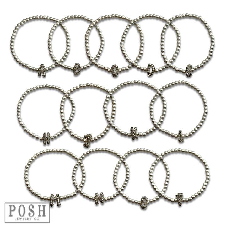 Pink Panache Brands - Wholesale Beaded Bracelet - Bead bracelet with rhinestone inital27