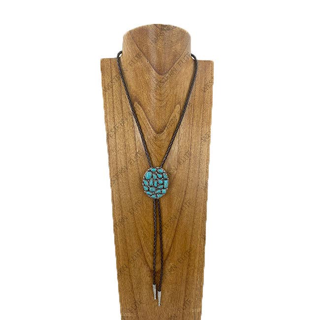 NKY251231-15 Braune Lederkette mit silbernem Metallanhänger im Westernstil, rechteckig, verstellbar für den Großhandel von Western Elite Jewelry