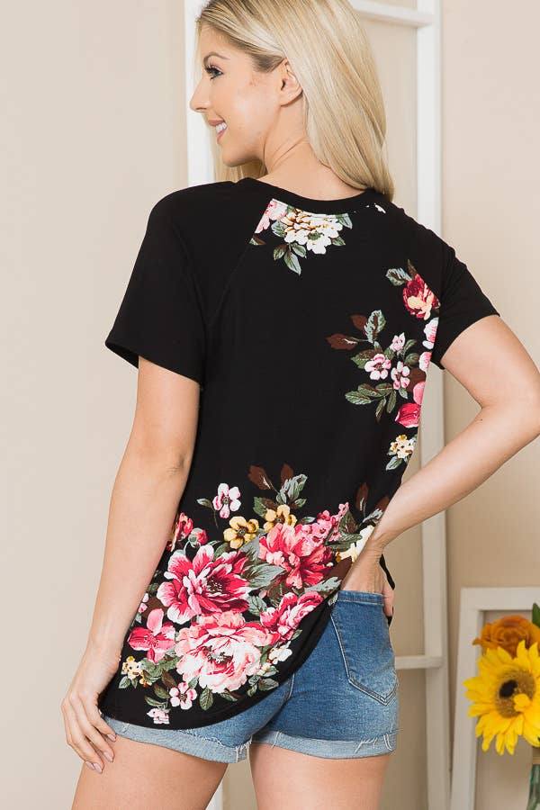 Burgundy Apparel - Vente Tunique – femme - TUNIQUE FLEURIE À MANCHES COURTES3