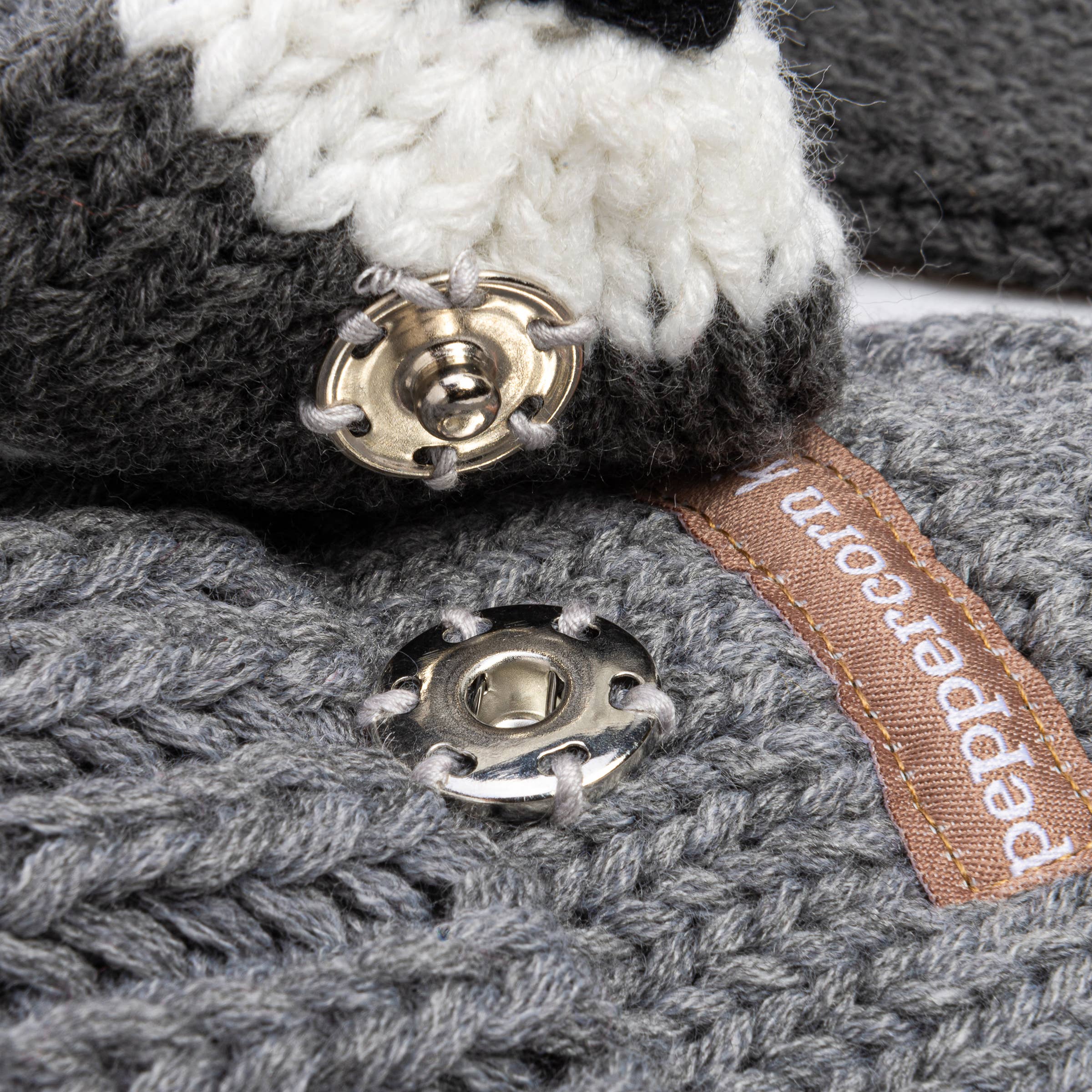 Peppercorn Kids - Wholesale Scarf - Kids - Kids Raccoon Knit Scarf with Snap Closure - Grey Unisex 5-123