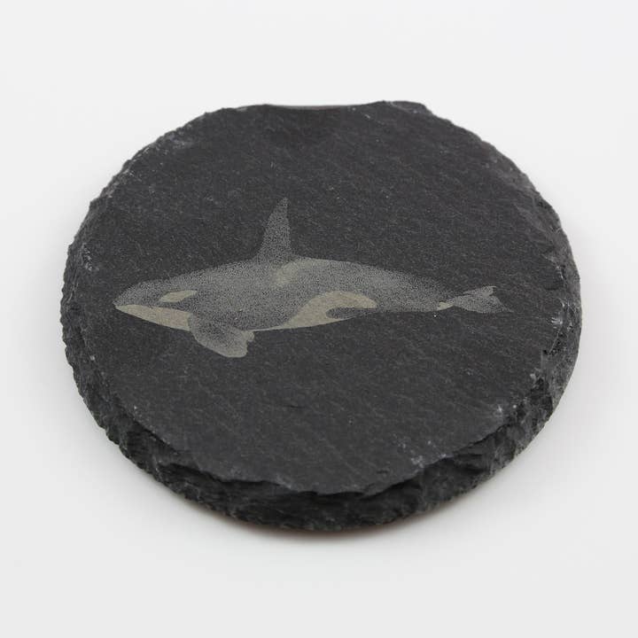 Runder Schieferuntersetzer „Orca Killer Wal“ für den Großhandel von Bay Slate Coasters