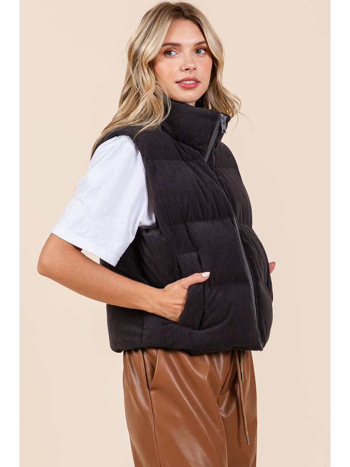 GeeGee Clothing - Wholesale Outerwear Vest - Women's - Corduroy Puffer Vest, MJ50698