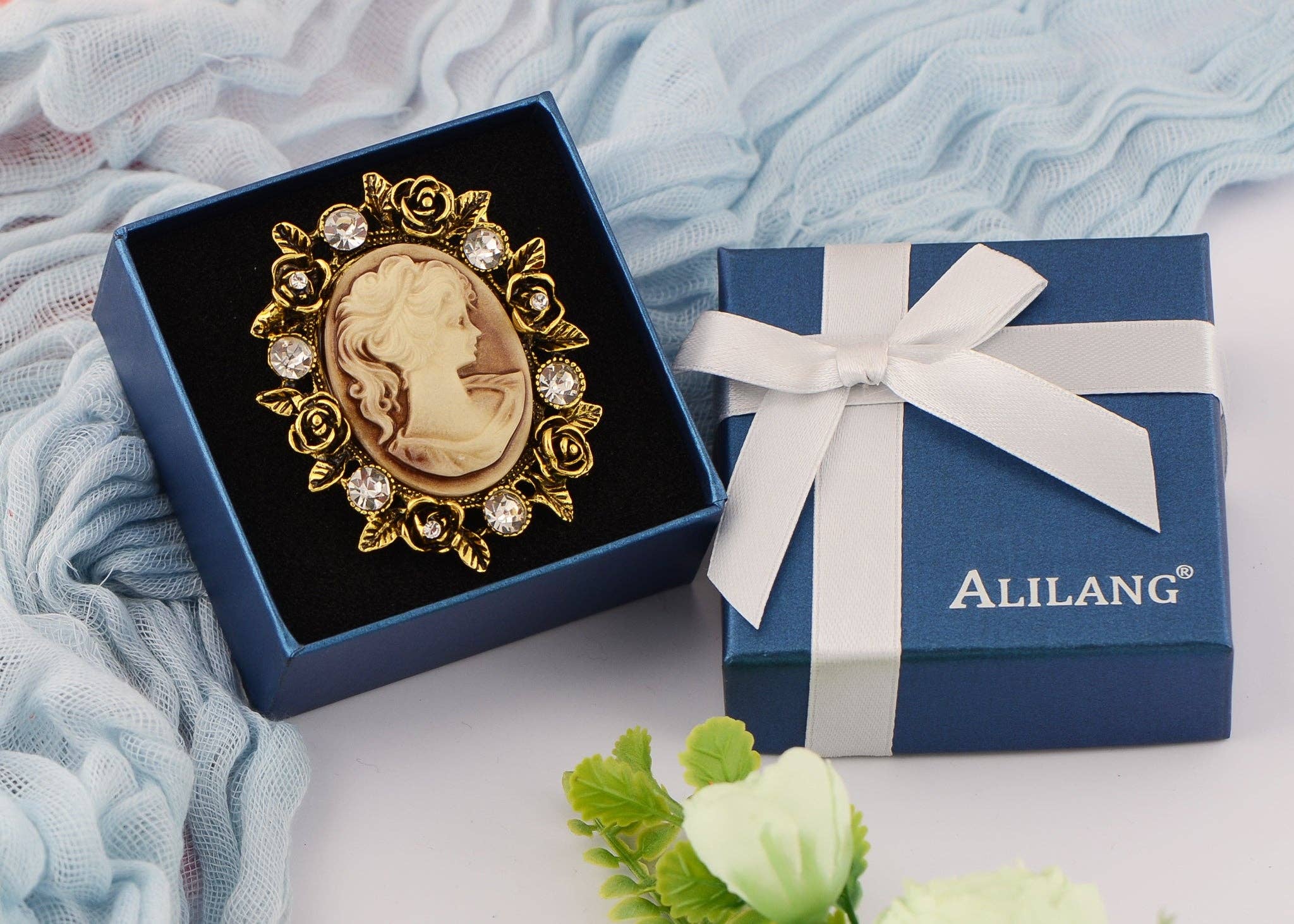 AK Brand - Wholesale Brooch - Vintage Victorian Cameo Brooch Maiden Flower Ribbon Bow34