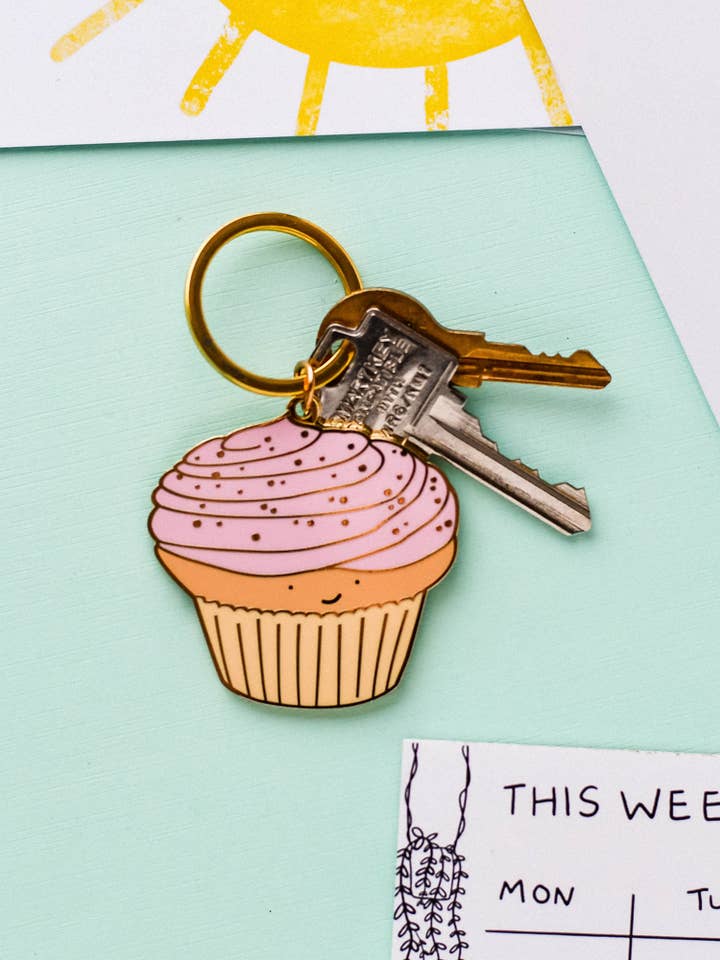 Vanilla Cupcake Keychain. Crave Cupcakes Collab for wholesale by Little May Papery