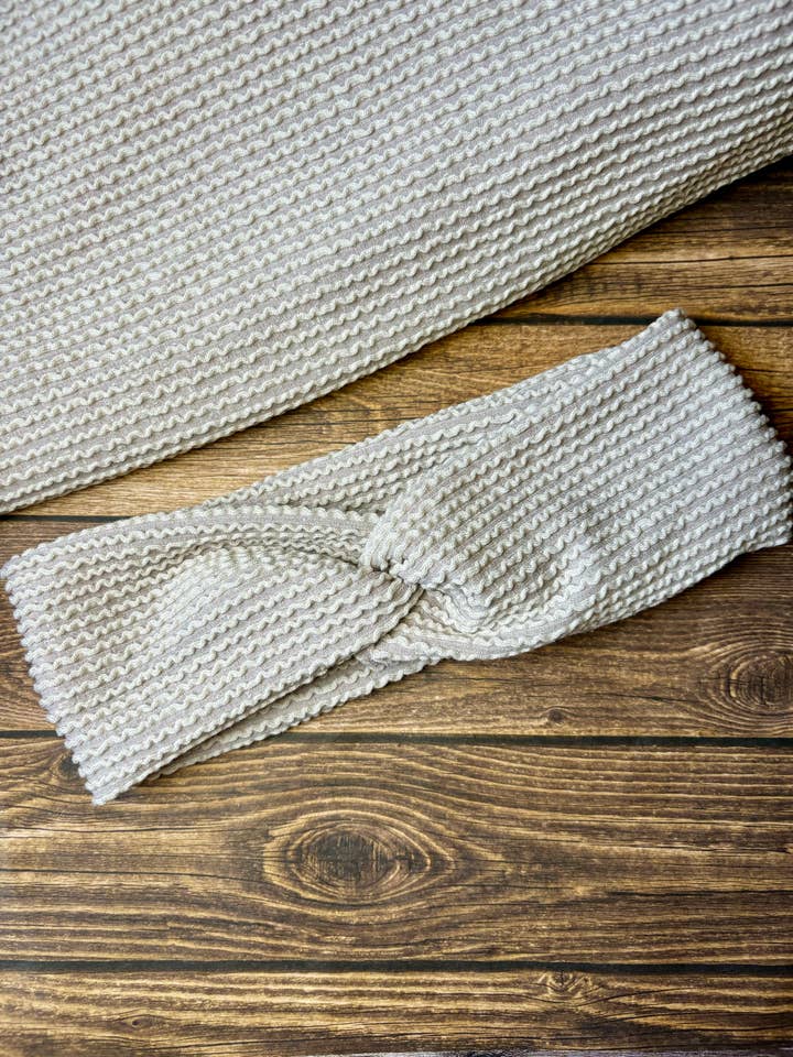 Tan Ribbed Twist Headband for wholesale by South Coast Sewn