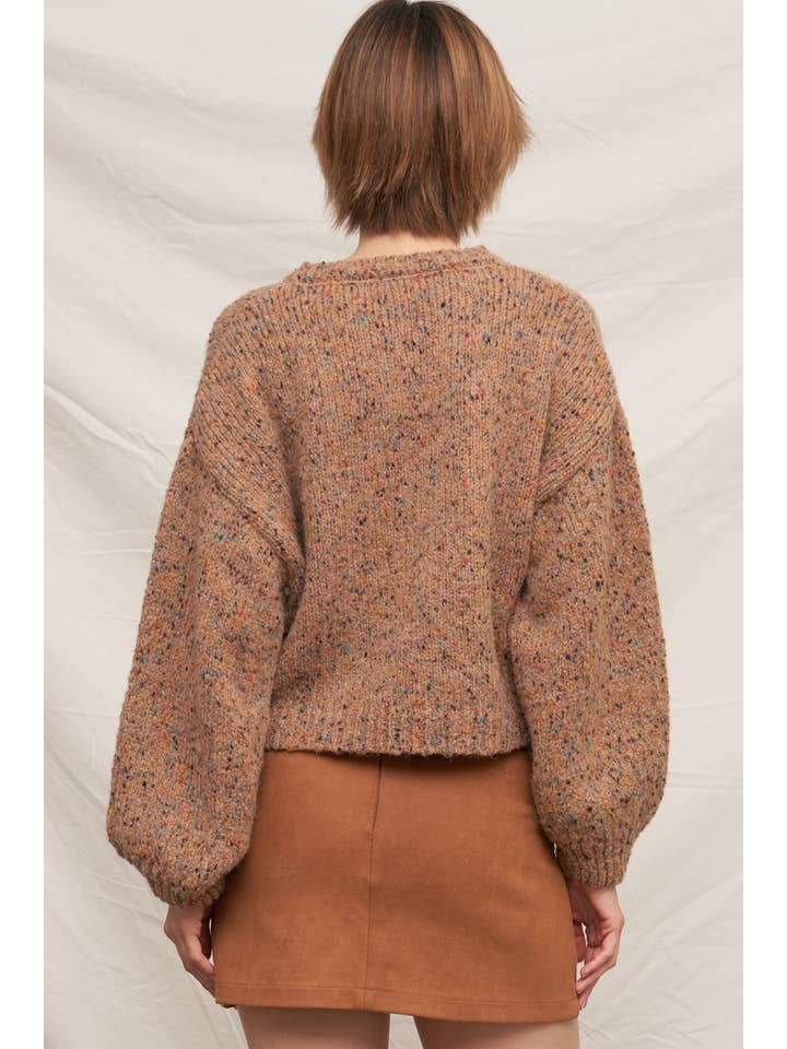 TAUPE MULTI Puff Sleeve Confetti Cropped Sweater for wholesale on Faire4