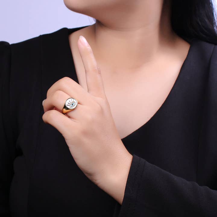Aim Eternal - Wholesale Multi-Stone Ring - White Dome Evil Eye Ring, Protection Ring