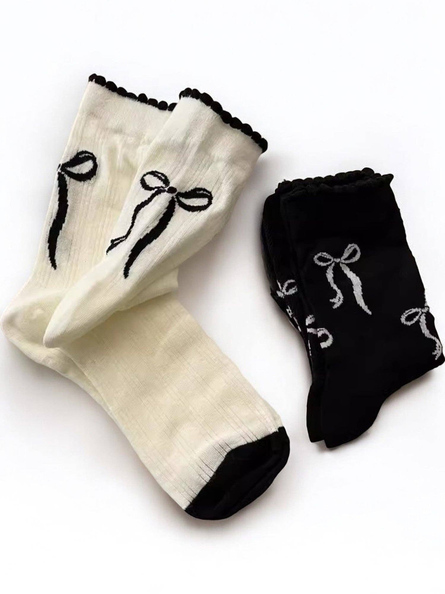 AK Brand - Vendita all'ingrosso Calzini - Donna - Calzini da donna alla caviglia con fiocco a nastro e bordo arricciato4