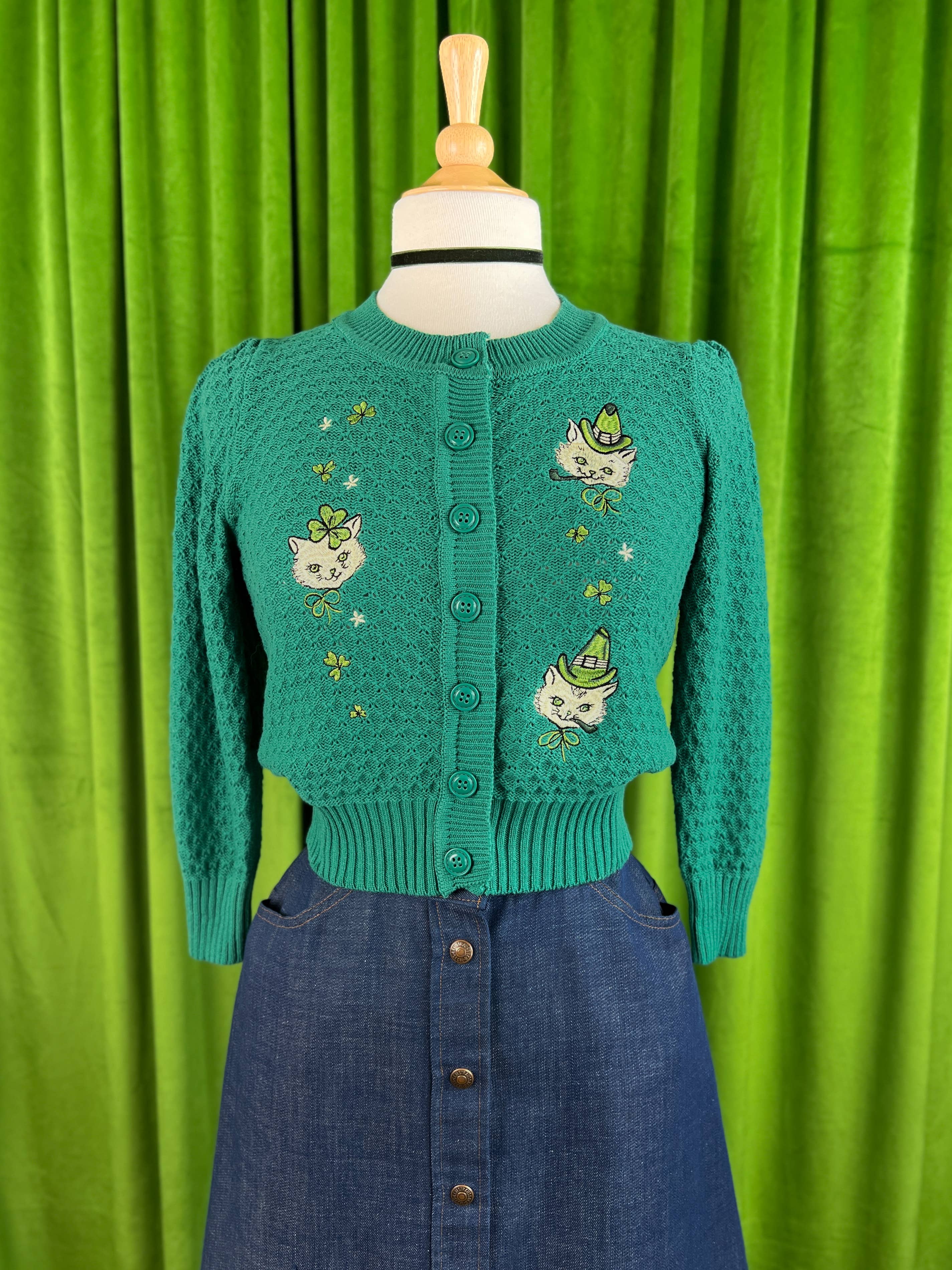 Mischief Made - Wholesale Cardigan - Women's - Paddy Cats Cropped Cardigan in Green0