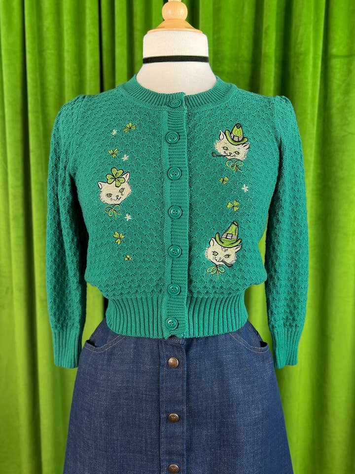 Mischief Made - Wholesale Cardigan - Women's - Paddy Cats Cropped Cardigan in Green0