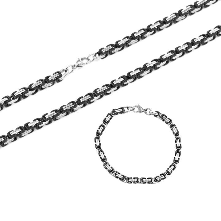Stainless Steel Byzantine Chain/Bracelet Set for wholesale by Bodywings