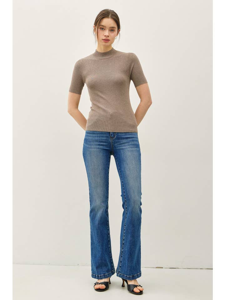 Be Cool - Wholesale Knit Top - Women's - NEW COLOR-RIBBED SHORT SLEEVE MOCK NECK SWEATER17