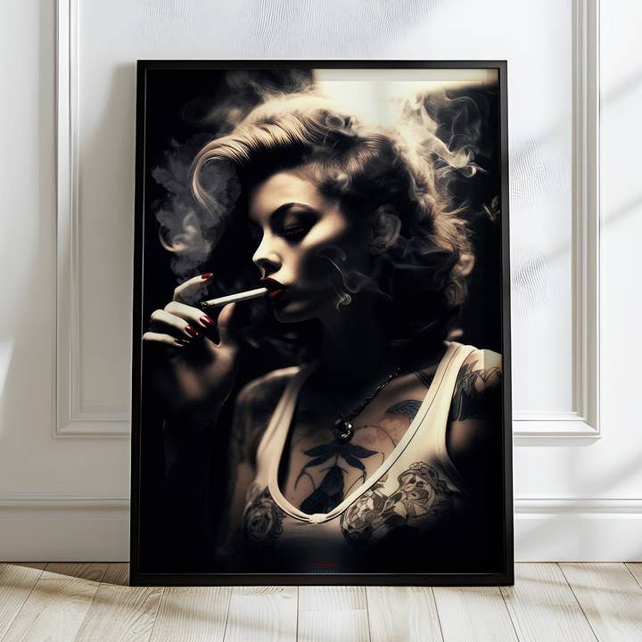 Fumé Cool | Art Mural Cinématographique Sombre Femme Rebelle pour la vente par Belter Prints