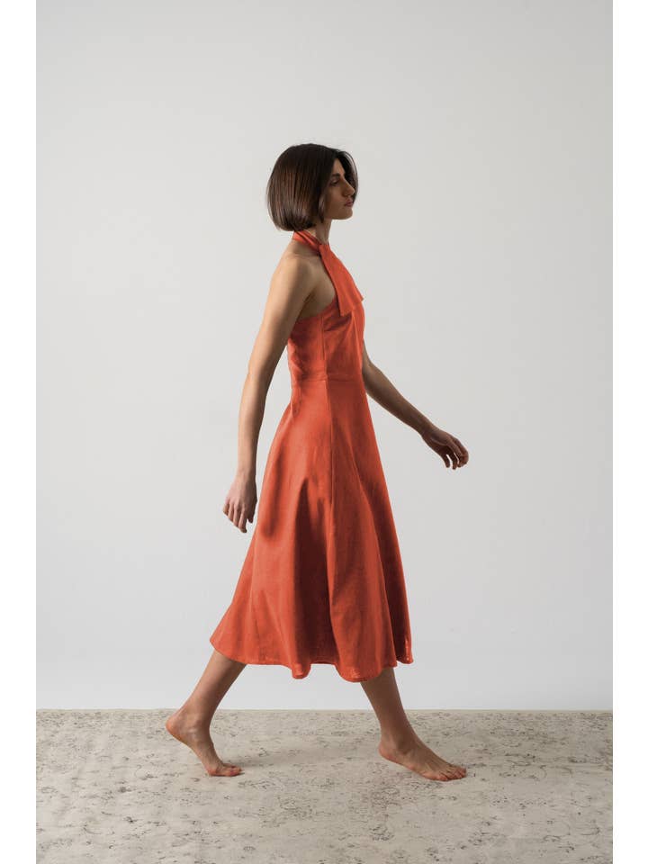 LUXMII - Wholesale Dress – Women's - Oréa Halter Midi Dress Copper3