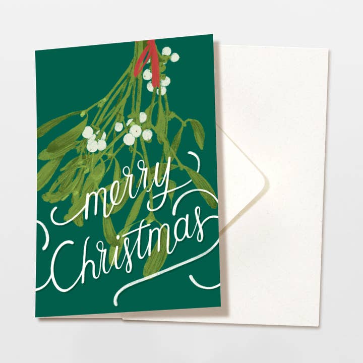 Christmas folding card mistletoe with envelope for wholesale by Wildblumen Atelier