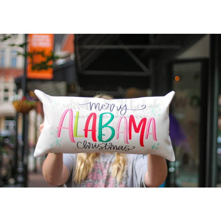 Merry *Custom State Name* Christmas Lumbar Pillow for wholesale by Doodles By Rebekah