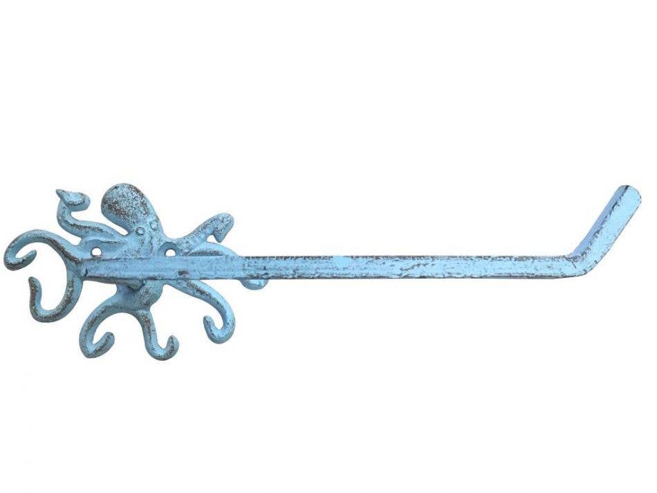 Hampton Ironworks - Wholesale Toilet Paper Holder - Rustic Light Blue Cast Iron Octopus Toilet Paper Holder 11&q1