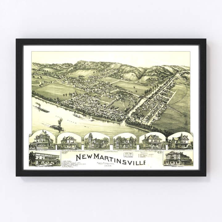 Vintage Map of New Martinsville, West Virginia 1899 for wholesale by Ted's Vintage Art