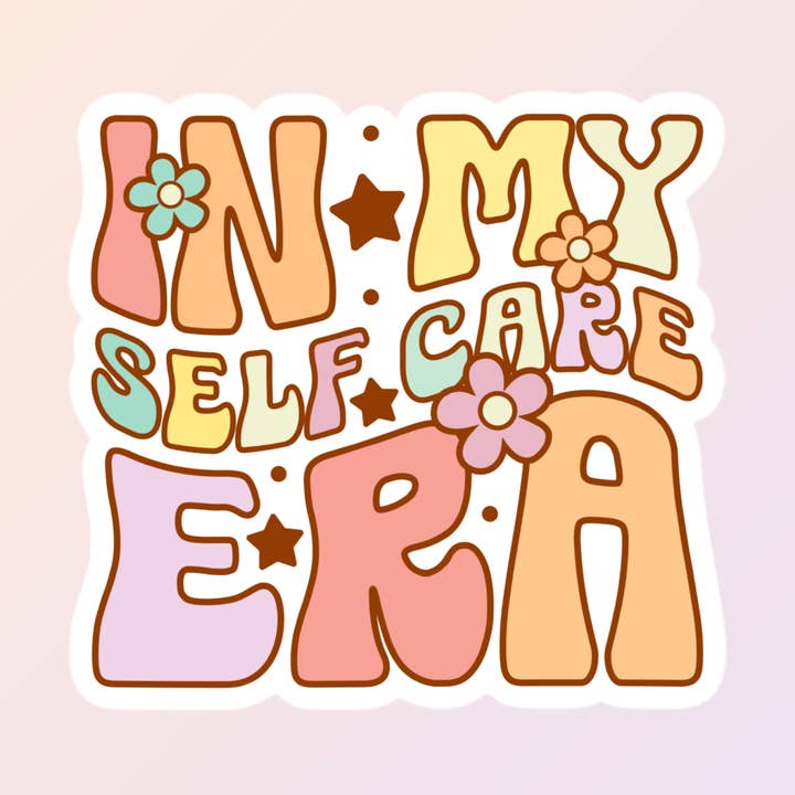 Självvård klistermärken, I min egenvårdstid, Retro klistermärken för wholesale av Sorry Not Sorry Co
