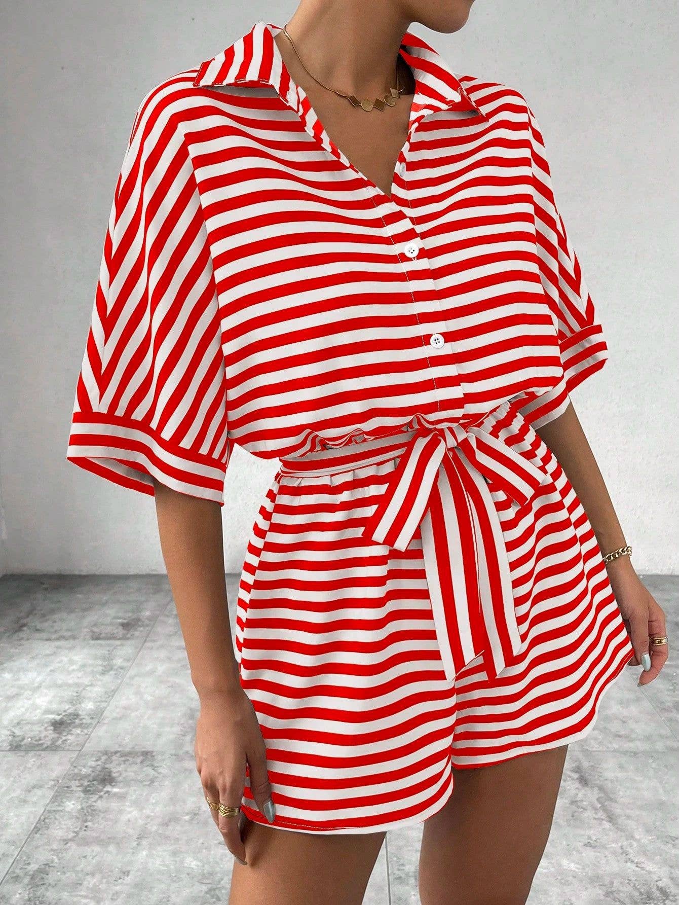 Lily Clothing - Wholesale Romper - Women's - Women’s striped buttoned cardigan romper6