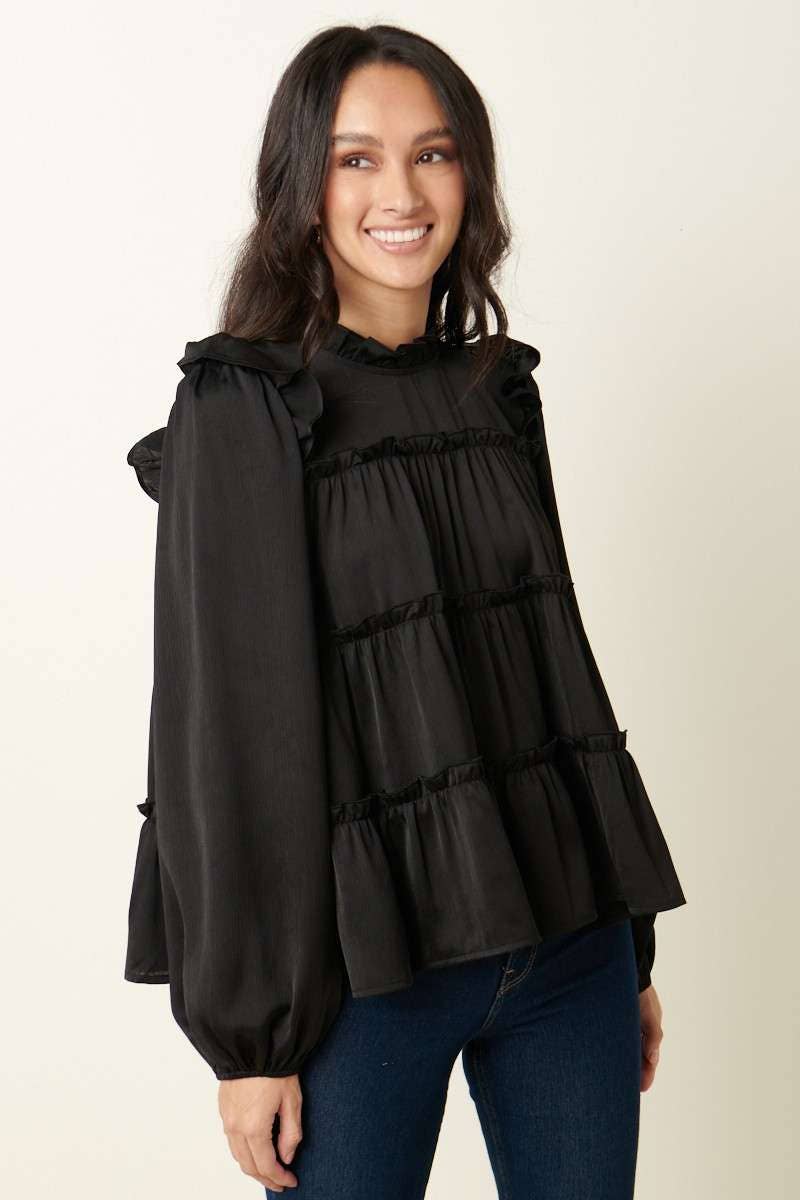 mittoshop - Wholesale Blouse - Women's - SATIN RUFFLE TIER DETAIL BLOUSE11