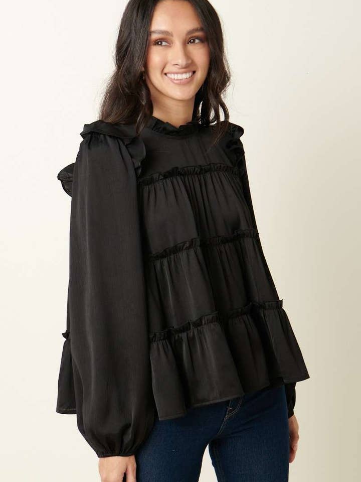 mittoshop - Wholesale Blouse - Women's - SATIN RUFFLE TIER DETAIL BLOUSE11