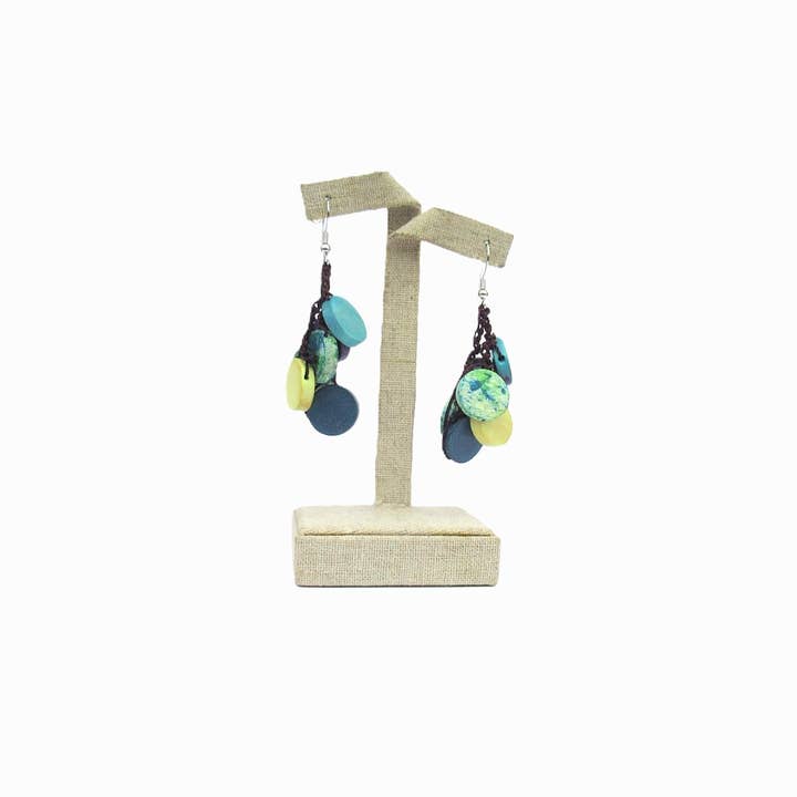 Katie and Company – wholesale Dangle earrings – Jackie iris splashed wood bead earrings