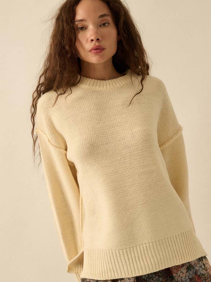Solid Round-Neck Expose-Seam Sweater for wholesale by Promesa USA