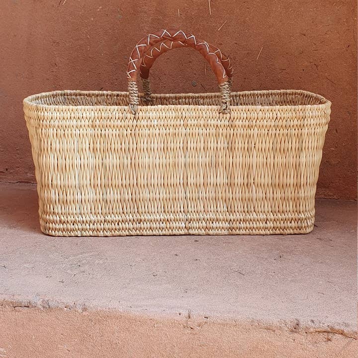 MARRAKECH METACRAFT LTD - Venta al por mayor Cestas - Cesta de mimbre rectangular marroquí con asas de piel