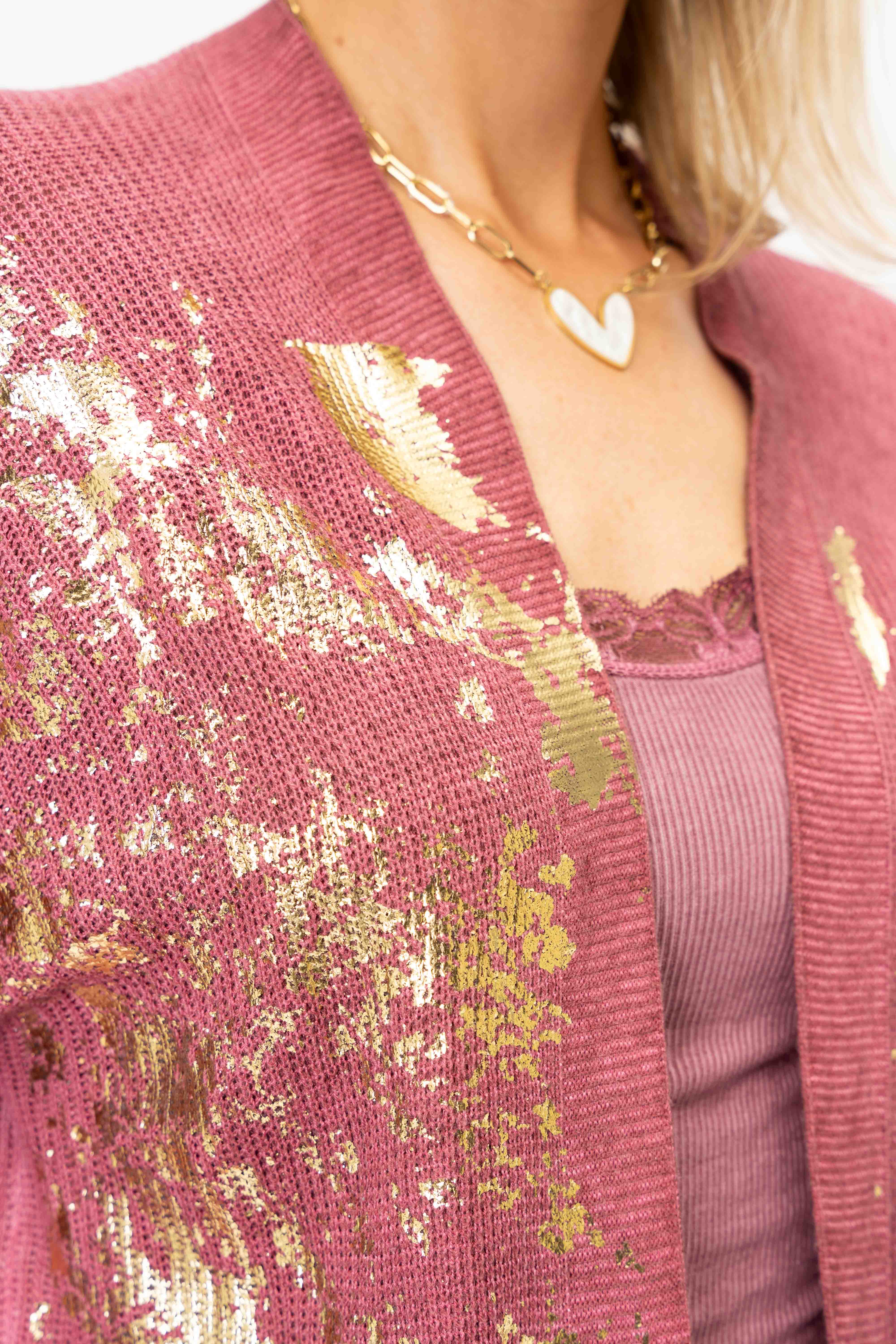 Look Mode Usa - Vente Cardigan – femme - Cardigan en maille doré scintillant6