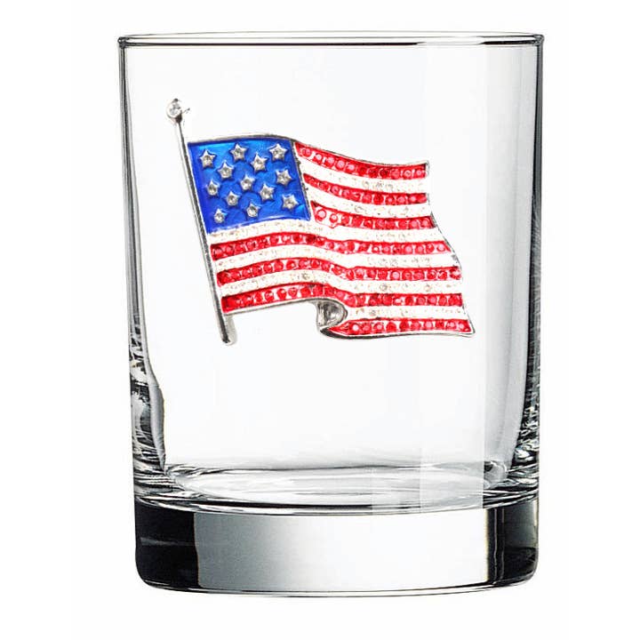 The Queens' Jewels® - Wholesale Cocktail/Liquor Glass - American Flag Jeweled Double Old Fashioned Glass