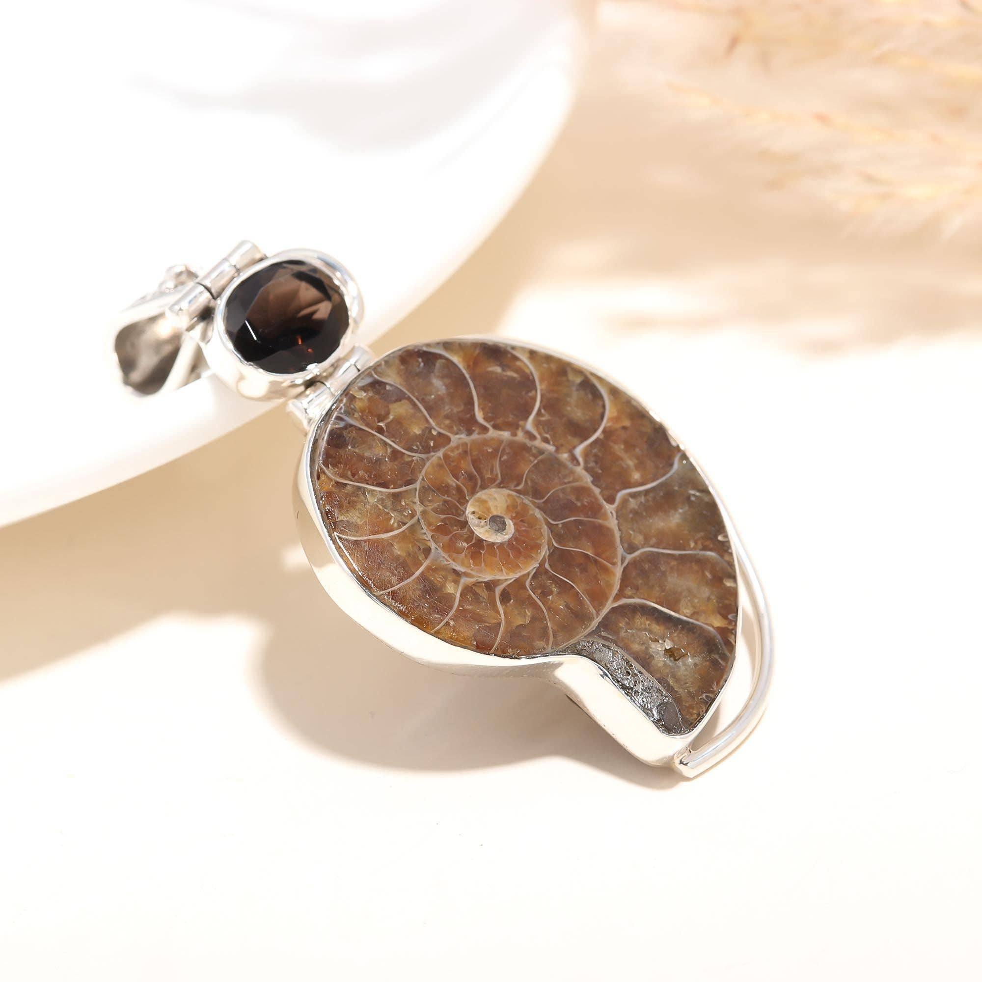 AG 925 JEWELLERY - Wholesale Individual Charm/Pendant - Natural Ammonite Fossil Snail Gemstone Silver Plated Pendant0
