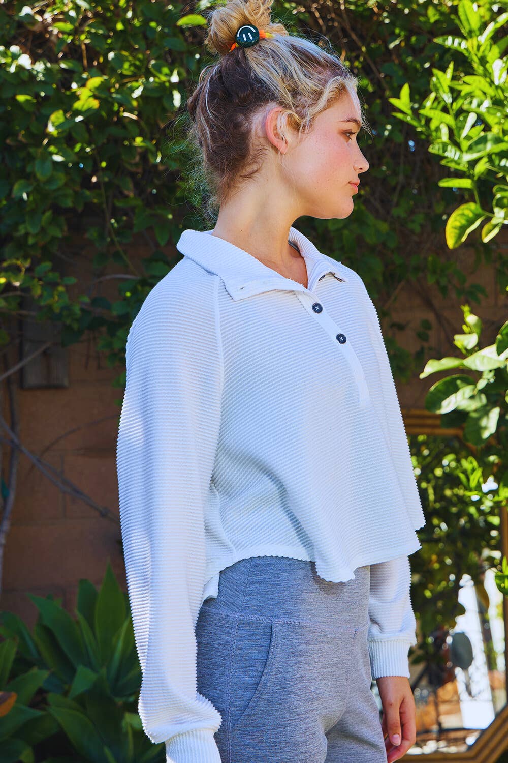 BUCKETLIST INC - Wholesale Knit Top - Women's - T2597 Textured Solid Button Closure High Neck Top6