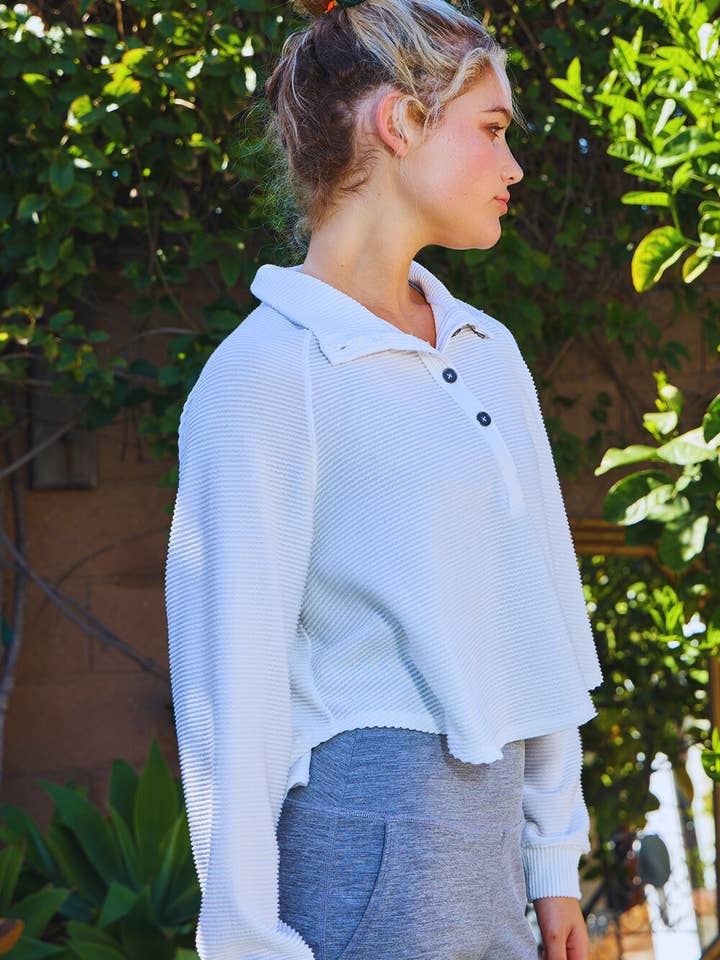 BUCKETLIST INC - Wholesale Knit Top - Women's - T2597 Textured Solid Button Closure High Neck Top6