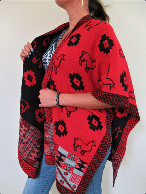 MODA LATINA – wholesale Cape - Dam – Kvinnors stickad ull Ruana vändbar kappa ärmlös6