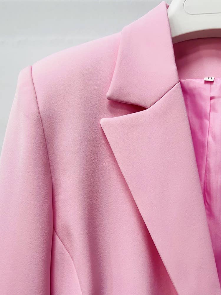 Rosa SET9-6L Chic rosa kavaj med en knapp och utsvängda byxor set för wholesale på Faire9