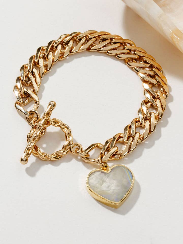 Heart of Gold Toggle Charm Bracelet - Moonstone for wholesale by Luna Norte
