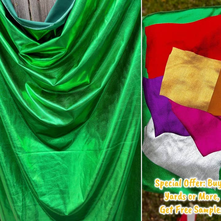 GalaTextile – Engroshandel Stofbolt – Kelly Green metallisk lammet spandexstof, 4-vejs strækfoliestof ved gården, skinnende grønt dansetøj, kostumer, luksusbeklædningsmateriale2