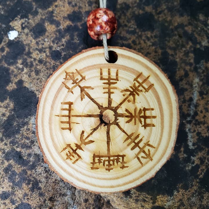 Vegvisir Viking Compass Car Charm – Norse Wood Pendant for wholesale by Minglewood Trading