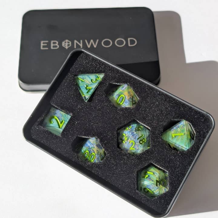EBONWOOD - Wholesale Dice - Jungle Jumble - 7 Piece Luxury D&D Dice Set1